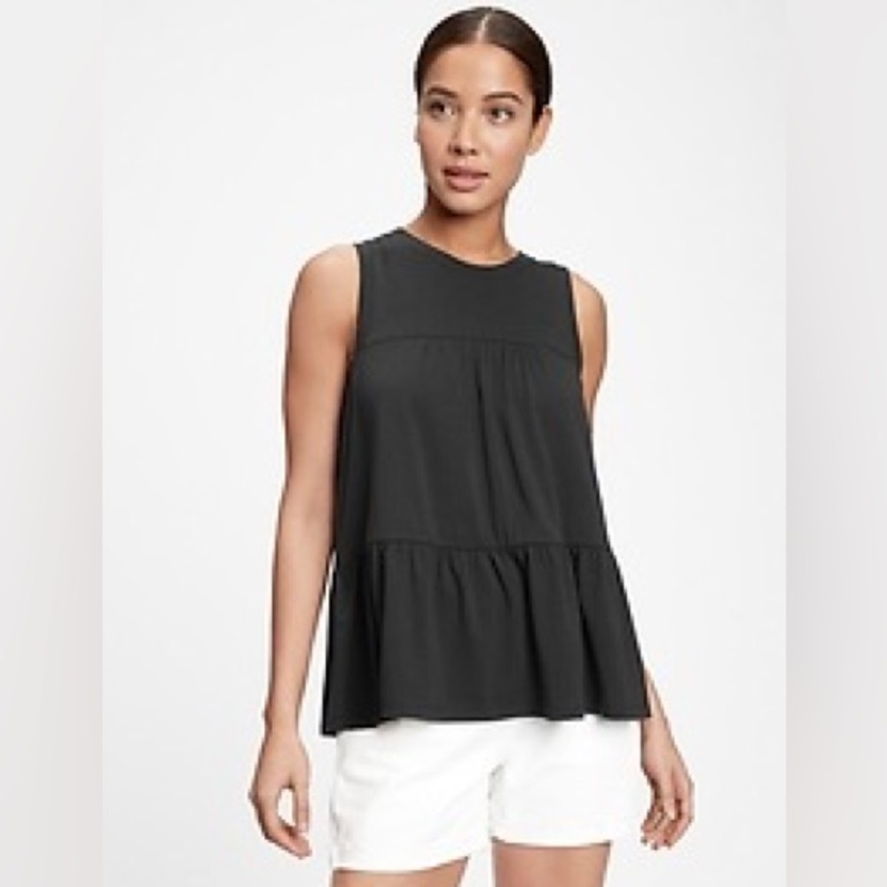 NWT GAP Peplum Tank Top Women’s Medium Black Sleeveless Flowy Cotton Modal Soft